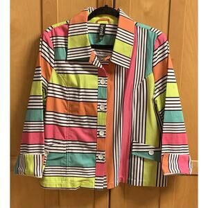 Berek Jacket Large Womens Multi Color Striped w/ Long Sleeves, Pockets & Buttons